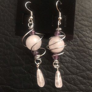 Rose Quarts Amethyst dangle earrings handmade
